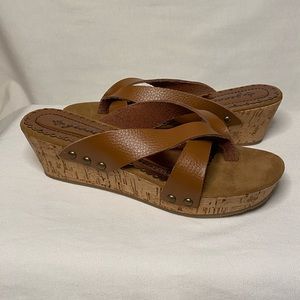 Brown Leather Wedge Sandals Women’s Size 8